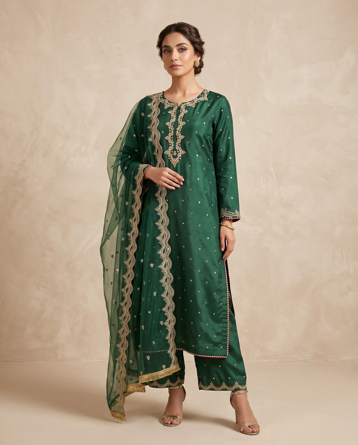 Bottle Green Embroidered Suit