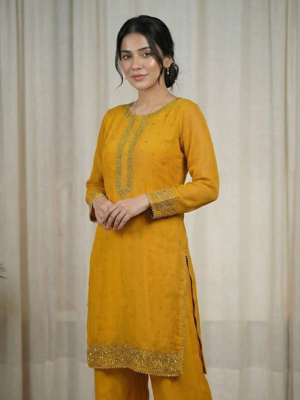 Mustard Yellow Embroidered Suit