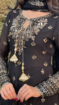 Black Embroidered Suit with Tassel Detail